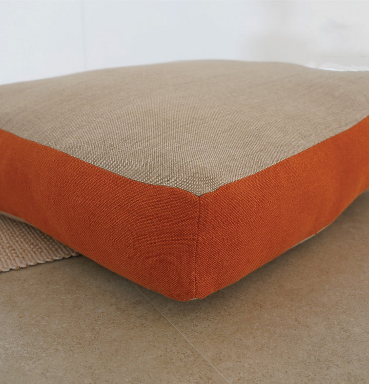 Large Floor Cushion (20x20") for Lounging & Meditation - Grey with Burnt Orange Piping - 100% Cotton - Eco-Friendly