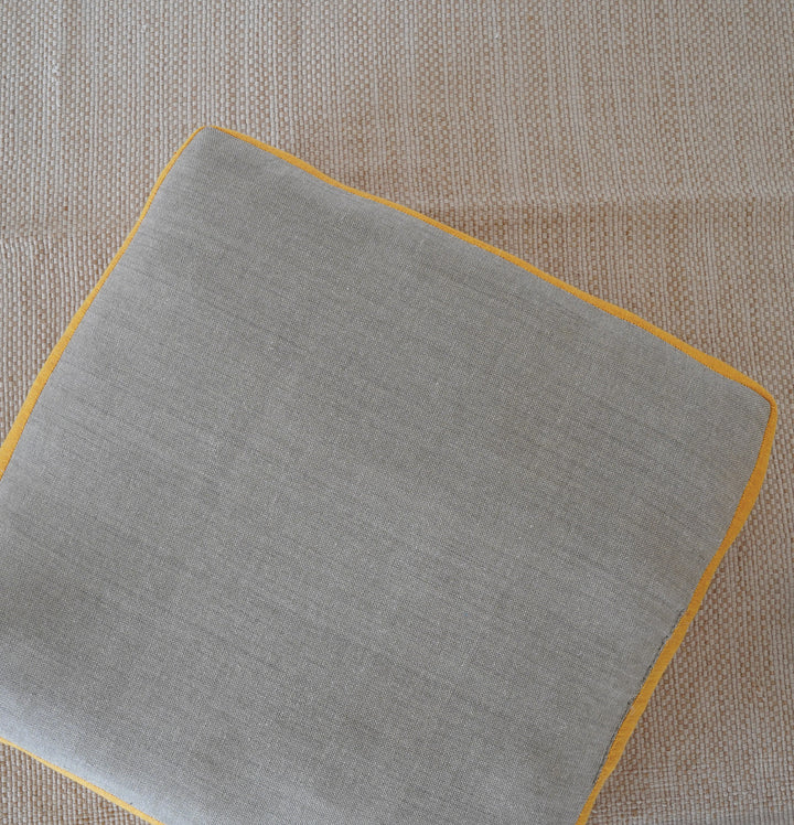 Large Floor Cushion (20x20") for Lounging & Meditation - Grey with Mustard Yellow Piping - 100% Cotton - Eco-Friendly