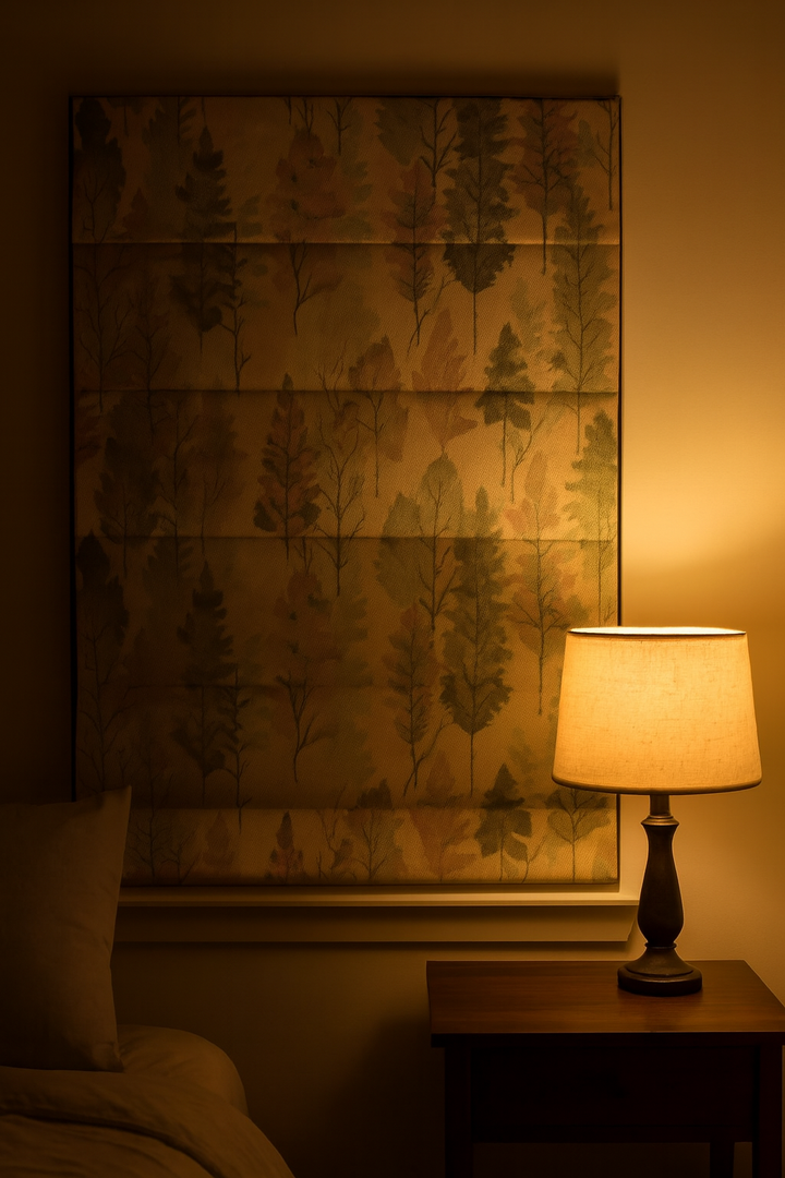 Custom Watercolour Forest Linen Roman Blinds – Made-to-Measure, OEKO-TEX 100, Blackout or Light-Filtering, Ships Worldwide