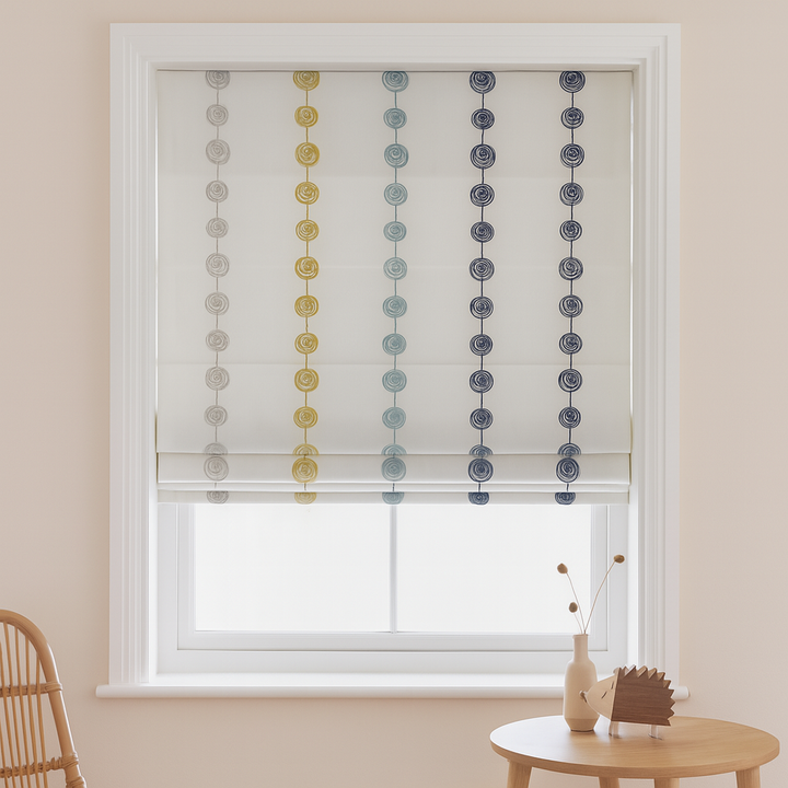 Rainbow Ombre Embroidered Linen Roman Blind – Made-to-Measure Kids & Nursery | Light-Filter or Blackout