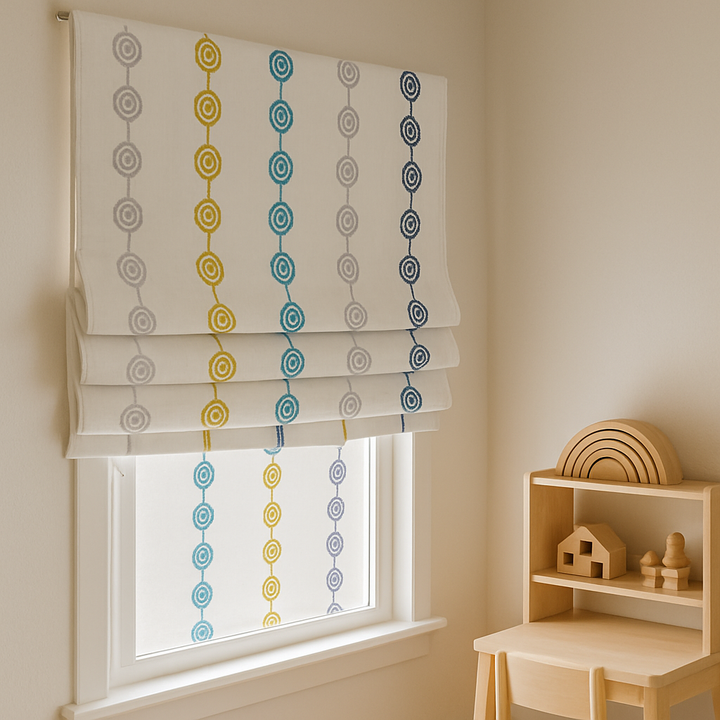 Rainbow Ombre Embroidered Linen Roman Blind – Made-to-Measure Kids & Nursery | Light-Filter or Blackout