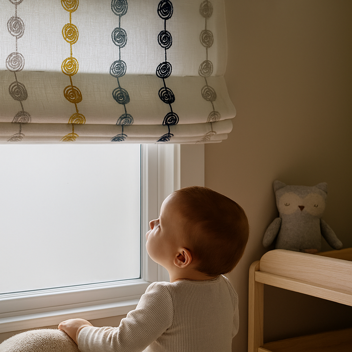 Rainbow Ombre Embroidered Linen Roman Blind – Made-to-Measure Kids & Nursery | Light-Filter or Blackout