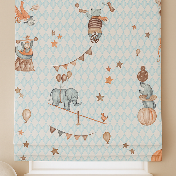 Vintage Circus Pure Linen Roman Blind – 5 Whimsical Colourways | Custom Kids & Nursery
