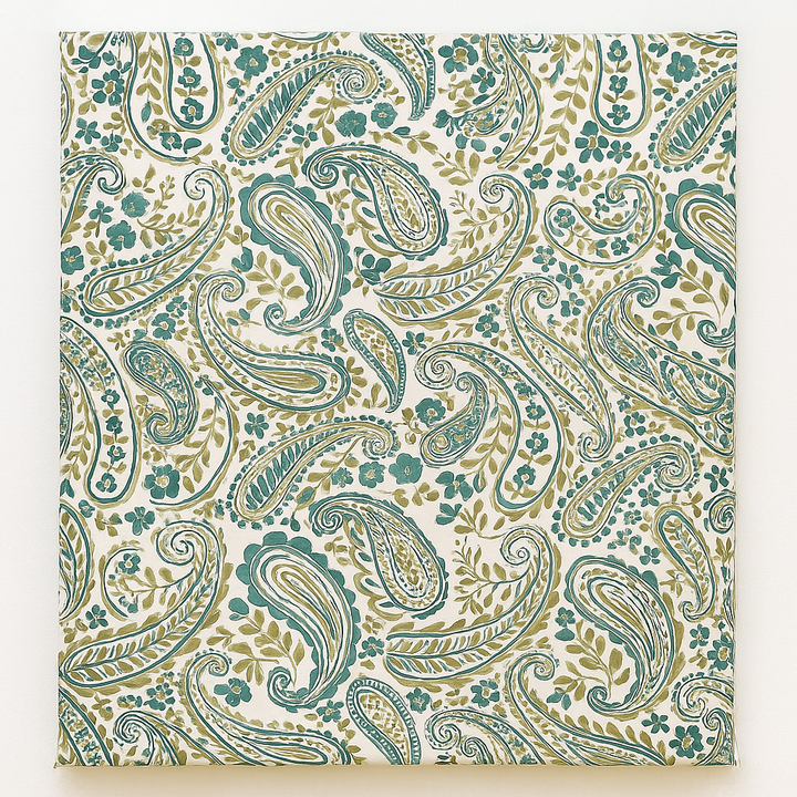 Organic Linen Paisley Tablecloth – White Teal, White Sand, Ivory Multi, Beige Navy, Mineral Red – Rectangular, Square & Round Sizes