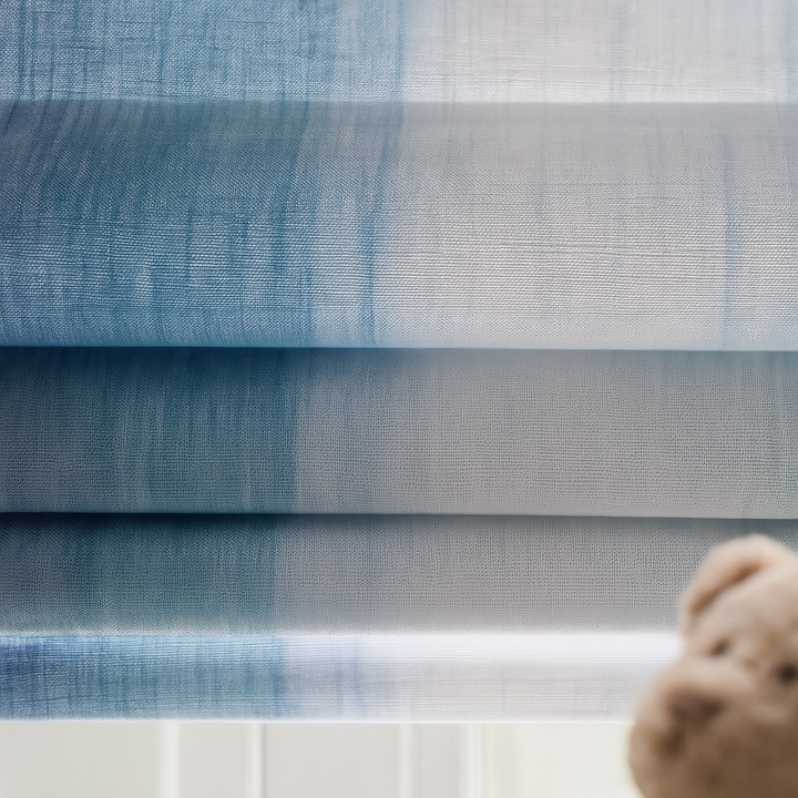 Blue Ombre Linen Roman Blind – Custom Corded Shade for Kids Room or Nursery | Blackout or Light Filtering Liner | Recess & Outside Fit | Pure Linen