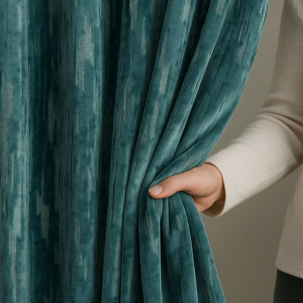 Luxury Velvet Curtains with Textured Abstract Bark Pattern – Custom Sizes – Light Filtering or 100% Blackout – 8 Colours – Rod or Track Compatible – OEKO-TEX Certified – Single or Pair