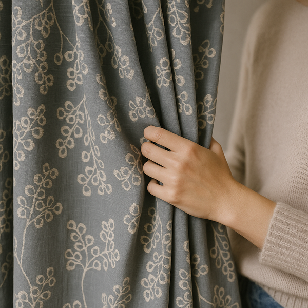 Linen Jacquard Curtains with Leafy Vine Pattern – Custom Sizes – 9 Colour Variants – Light Filtering or Blackout Lining – 4 Heading Styles