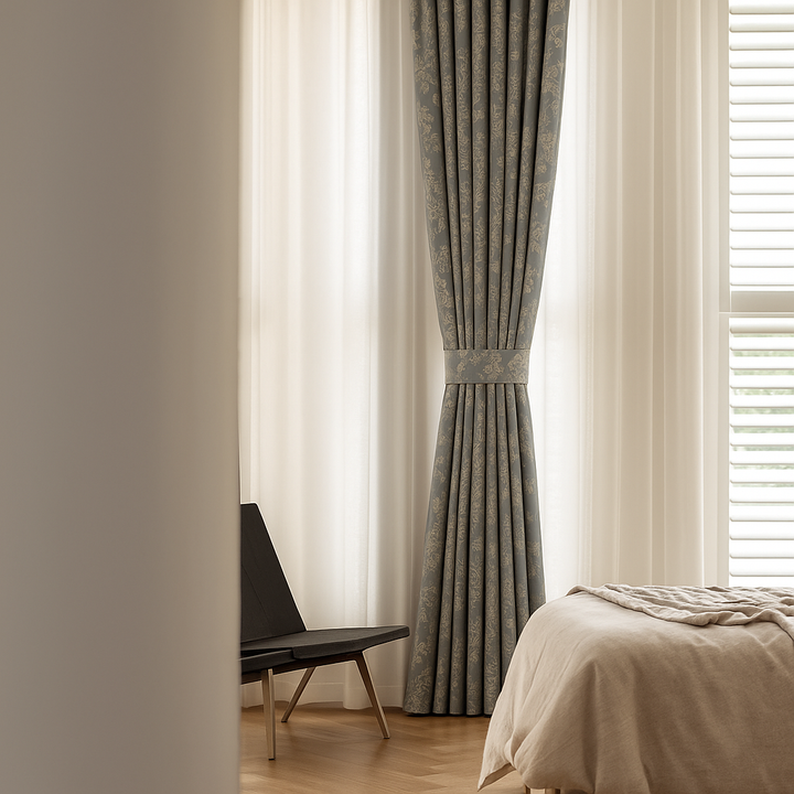 Linen Jacquard Curtains with Leafy Vine Pattern – Custom Sizes – 9 Colour Variants – Light Filtering or Blackout Lining – 4 Heading Styles