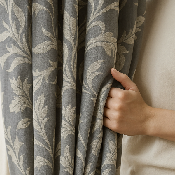 Luxury Linen Jacquard Curtains with Elegant Leaf Pattern – Custom Sizes & Blackout or Light-Filtering Options