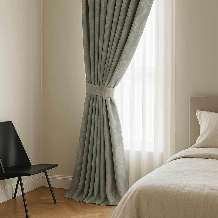 Luxury Linen Jacquard Curtains with Elegant Leaf Pattern – Custom Sizes & Blackout or Light-Filtering Options