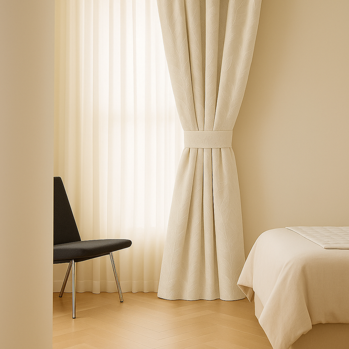 Luxury Linen Jacquard Curtains with Raised Leaf Pattern | Light-Filtering or Blackout Options | Custom Sizes