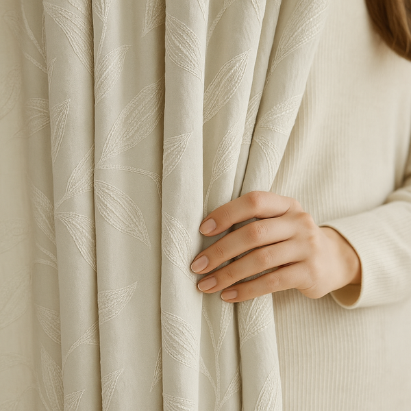 Luxury Linen Jacquard Curtains with Raised Leaf Pattern | Light-Filtering or Blackout Options | Custom Sizes