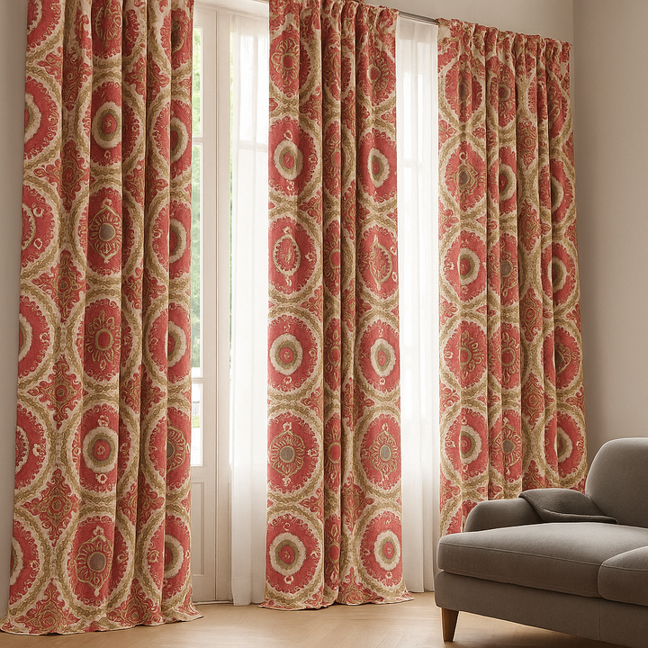 Luxury Suzani Embroidered GOTS Linen Curtains – Made-to-Measure | Blackout or Light-Filtering | Single Panel or Pair