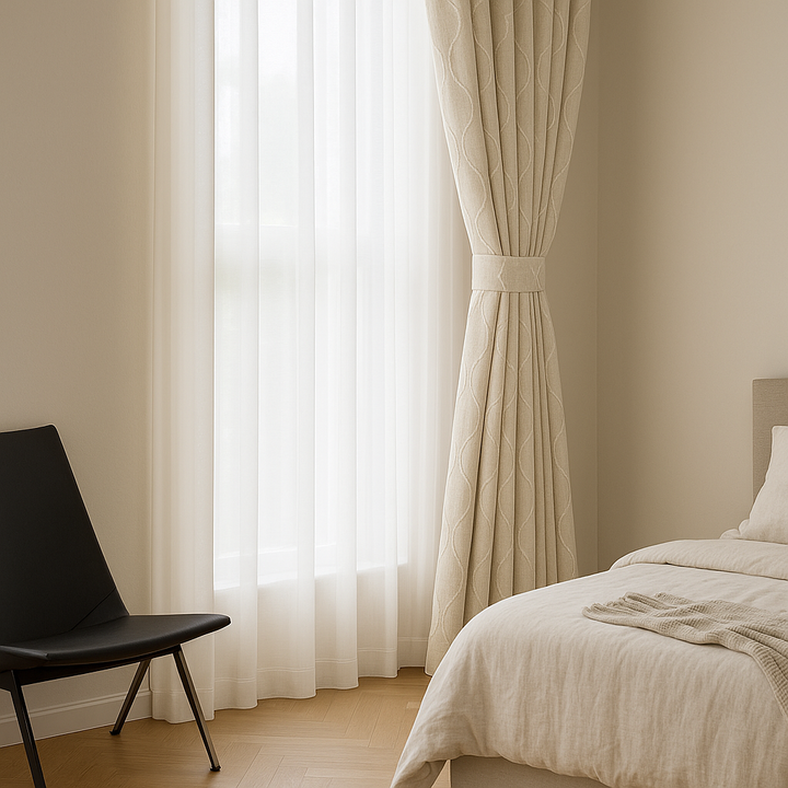 Luxury Linen Curtains with Wavy Embroidery – Custom Sizes & Light-Filtering or Blackout Options – GOTS Certified