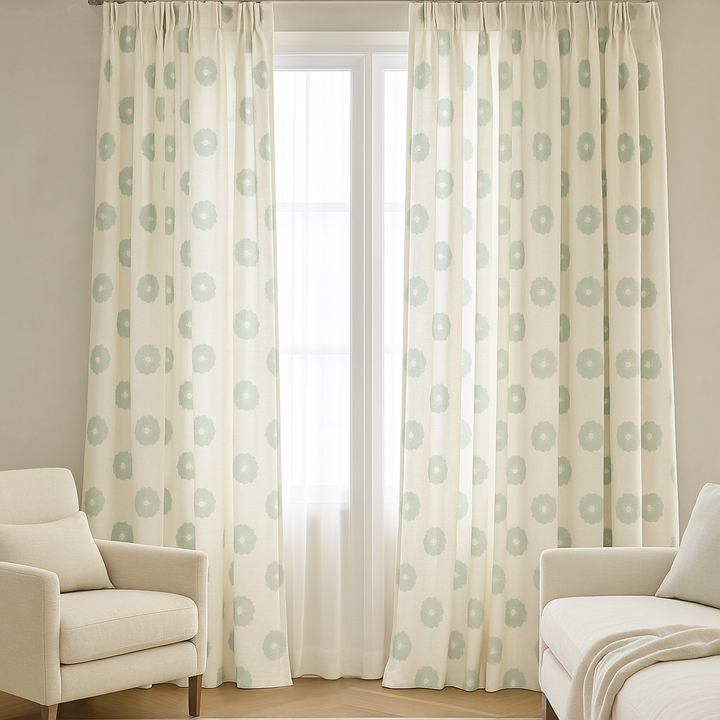 Organic Linen Embroidered Floral-Dot Curtains | Custom Sizes | Blackout & Light-Filtering Liners | GOTS & OEKO-TEX