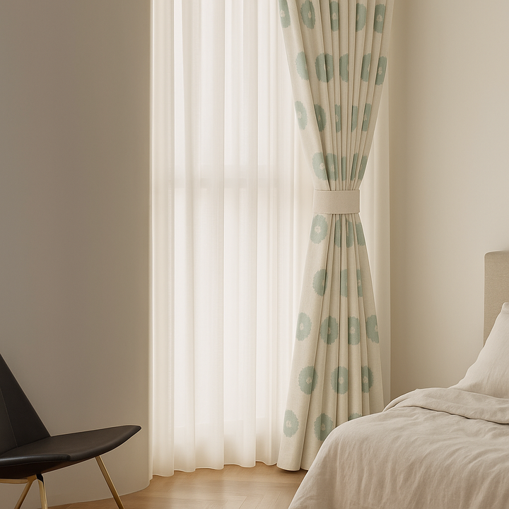 Organic Linen Embroidered Floral-Dot Curtains | Custom Sizes | Blackout & Light-Filtering Liners | GOTS & OEKO-TEX