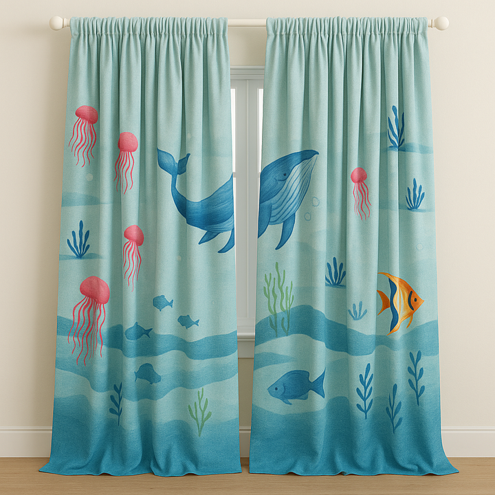 Ocean Adventure Pure Linen Curtains for Kids – Custom Sizes, Blackout or Light Filtering, Single or Pair