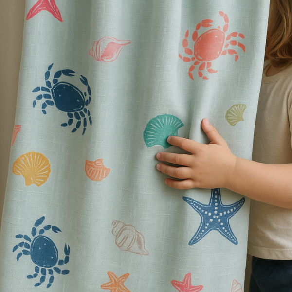 Sea Life Linen Curtains for Kids – Custom Sizes | Light Filtering or 100% Blackout Liner | Rod Pocket, Back Tabs, Grommets or Hooks Top