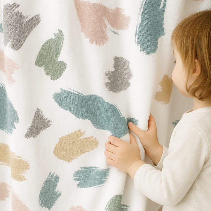 Soft Linen Kids & Nursery Curtains – Pastel Brushstroke – Custom Sizes & Blackout Options