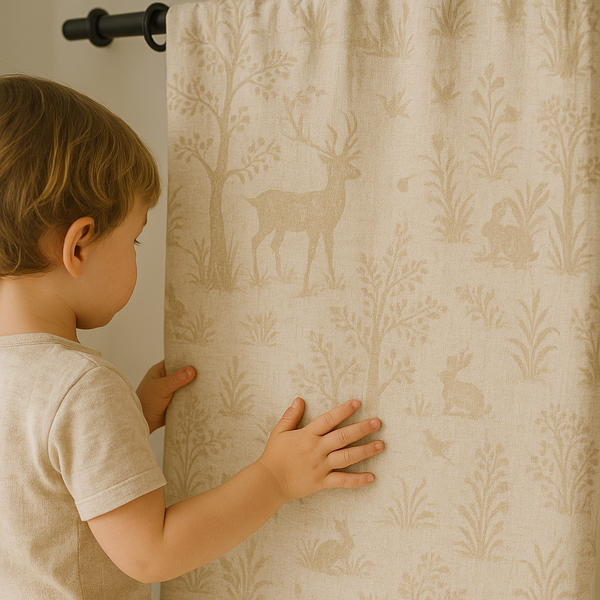 Natural Linen Curtains with Beige Animal & Nature Print | Custom Sizes | Light Filtering & Blackout Options | Rod & Track Compatible
