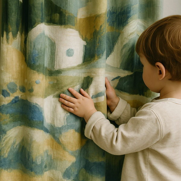 Handmade Pure Linen Kids Curtains — Abstract Landscape Design — Custom Sizes — Light Filtering or 100% Blackout Lining — Rod & Track Compatible