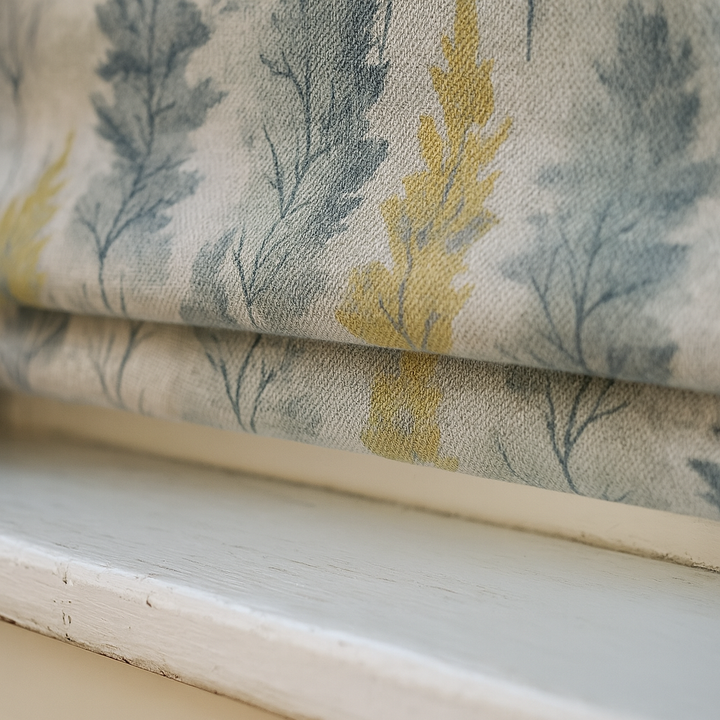 Custom Linen Roman Blinds – Watercolour Woodland Trees Print | Made-to-Measure Blackout or Light-Filtering Corded Shades