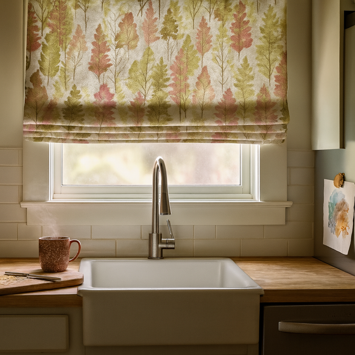 Custom Woodland Watercolour Linen Roman Blind – Corded, Made-to-Measure, Blackout or Light-Filtering