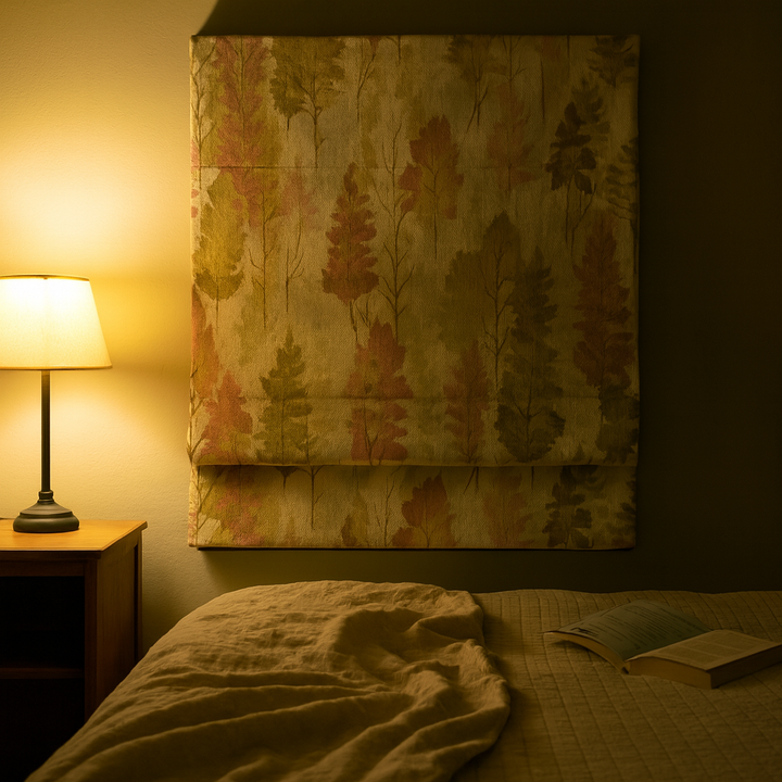 Custom Woodland Watercolour Linen Roman Blind – Corded, Made-to-Measure, Blackout or Light-Filtering