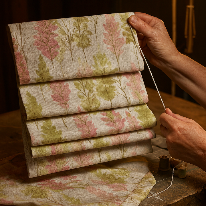 Custom Woodland Watercolour Linen Roman Blind – Corded, Made-to-Measure, Blackout or Light-Filtering