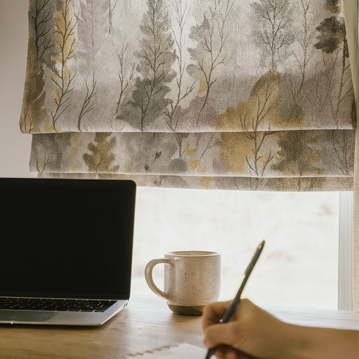 Watercolour Forest Printed Linen Roman Blind - Made-to-Measure – OEKO-TEX® 100 | Light-Filtering or 100 % Blackout Lining | Worldwide Delivery