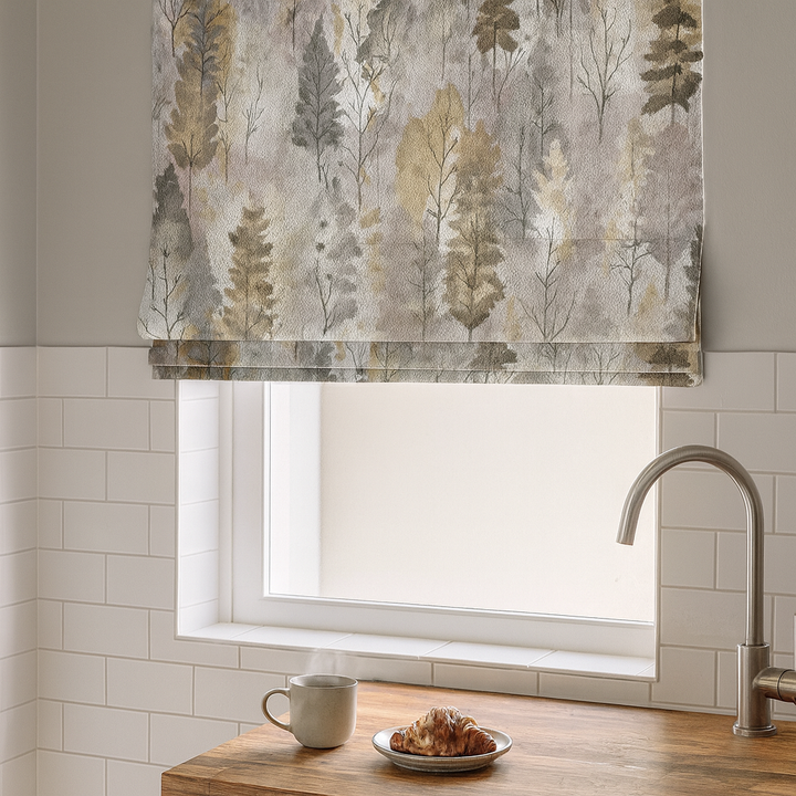 Watercolour Forest Printed Linen Roman Blind - Made-to-Measure – OEKO-TEX® 100 | Light-Filtering or 100 % Blackout Lining | Worldwide Delivery