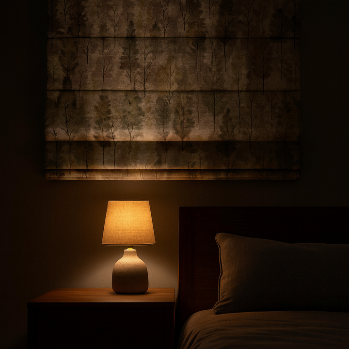 Watercolour Forest Printed Linen Roman Blind - Made-to-Measure – OEKO-TEX® 100 | Light-Filtering or 100 % Blackout Lining | Worldwide Delivery