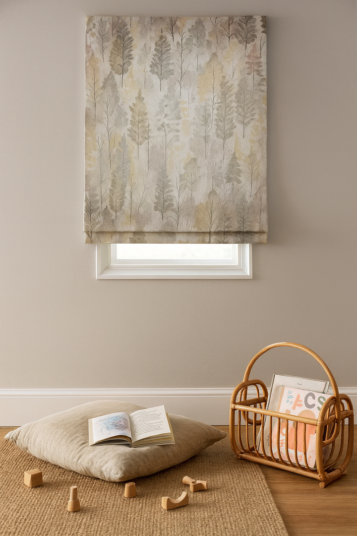 Watercolour Forest Printed Linen Roman Blind - Made-to-Measure – OEKO-TEX® 100 | Light-Filtering or 100 % Blackout Lining | Worldwide Delivery