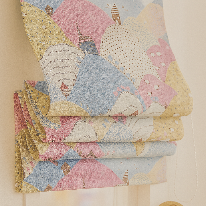 Pure Linen Roman Blinds for Kids’ Rooms & Nurseries – Custom Corded | Mountains & Sheep Print | Light-Filtering or 100 % Blackout | 5 Colourways