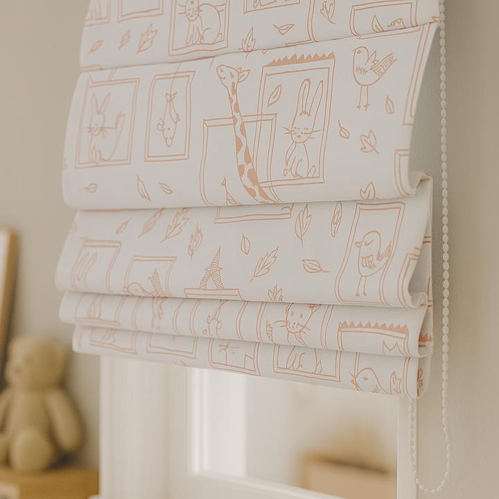 Sketchbook Safari Pure Linen Roman Blind – 5 Hand-Drawn Colourways | Custom Kids & Nursery