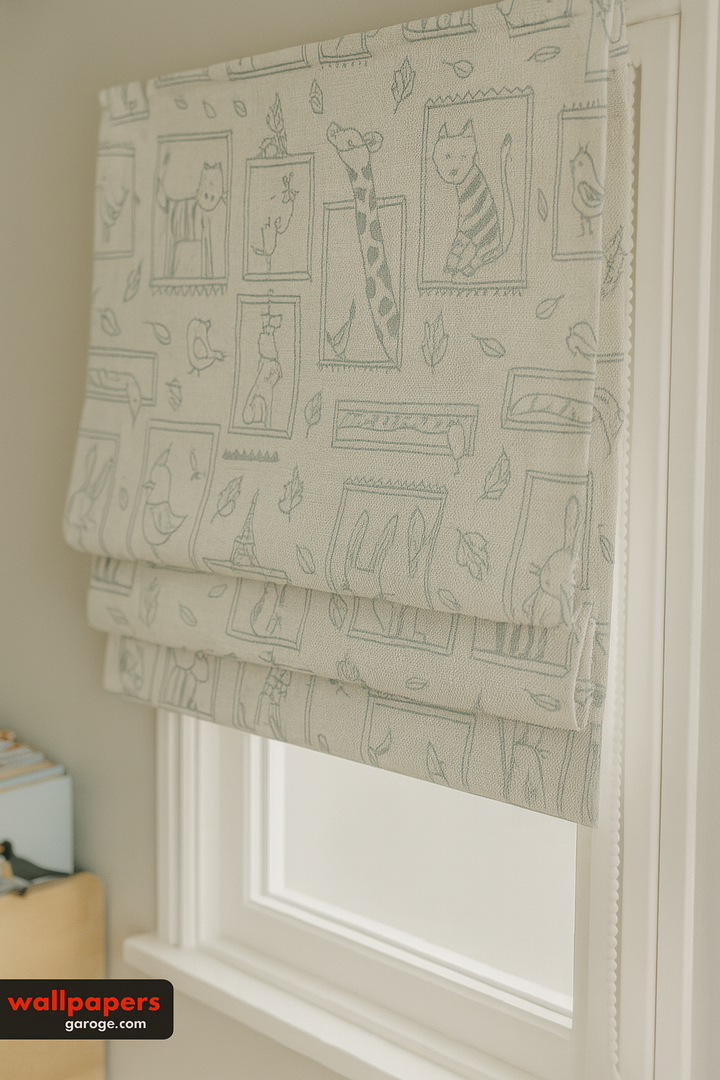 Sketchbook Safari Pure Linen Roman Blind – 5 Hand-Drawn Colourways | Custom Kids & Nursery