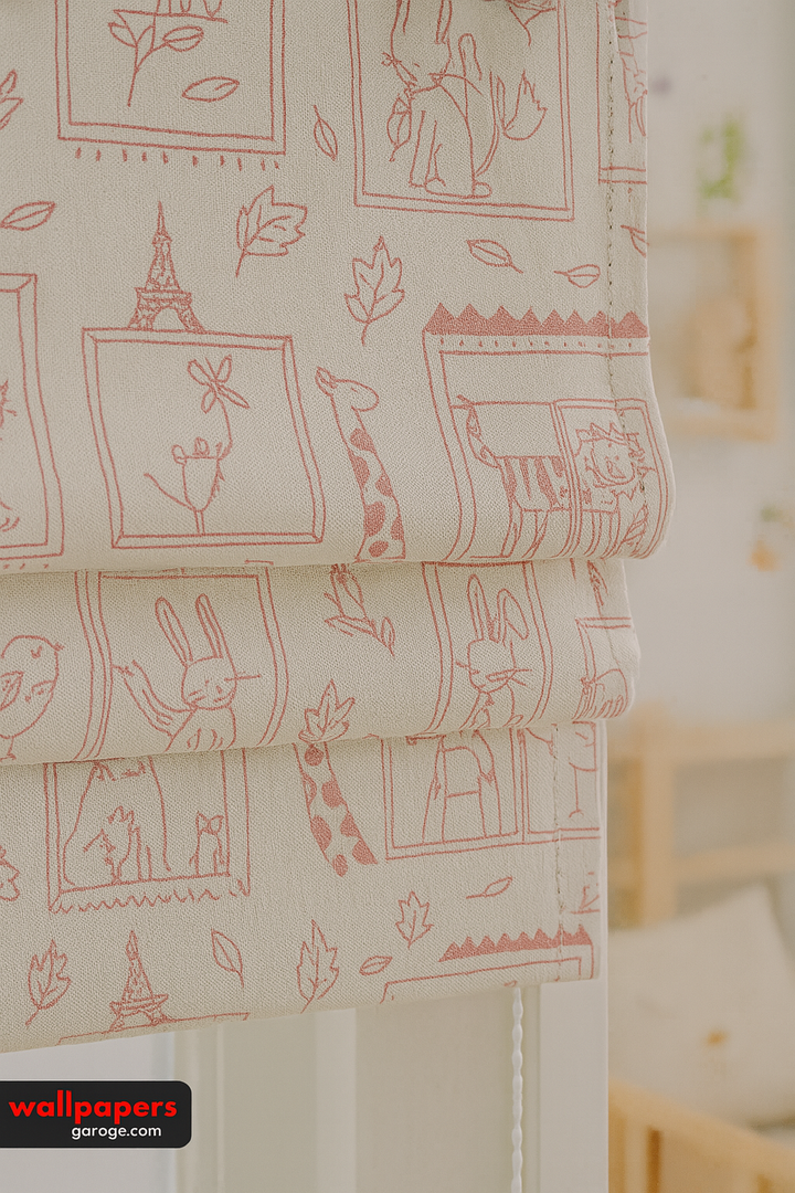 Sketchbook Safari Pure Linen Roman Blind – 5 Hand-Drawn Colourways | Custom Kids & Nursery