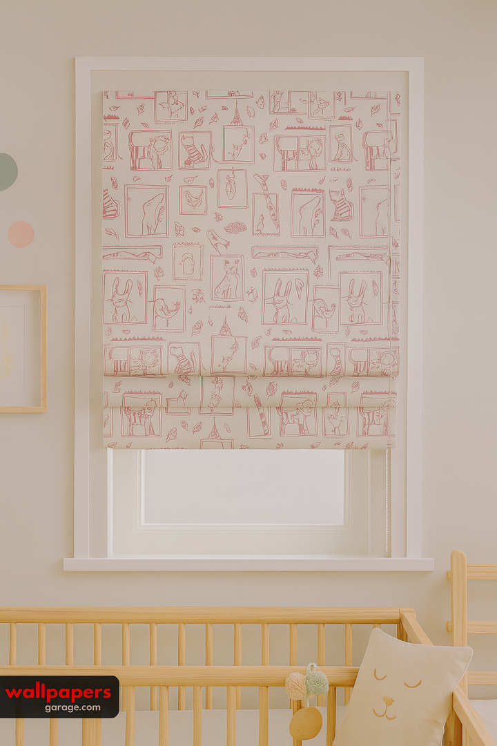 Sketchbook Safari Pure Linen Roman Blind – 5 Hand-Drawn Colourways | Custom Kids & Nursery