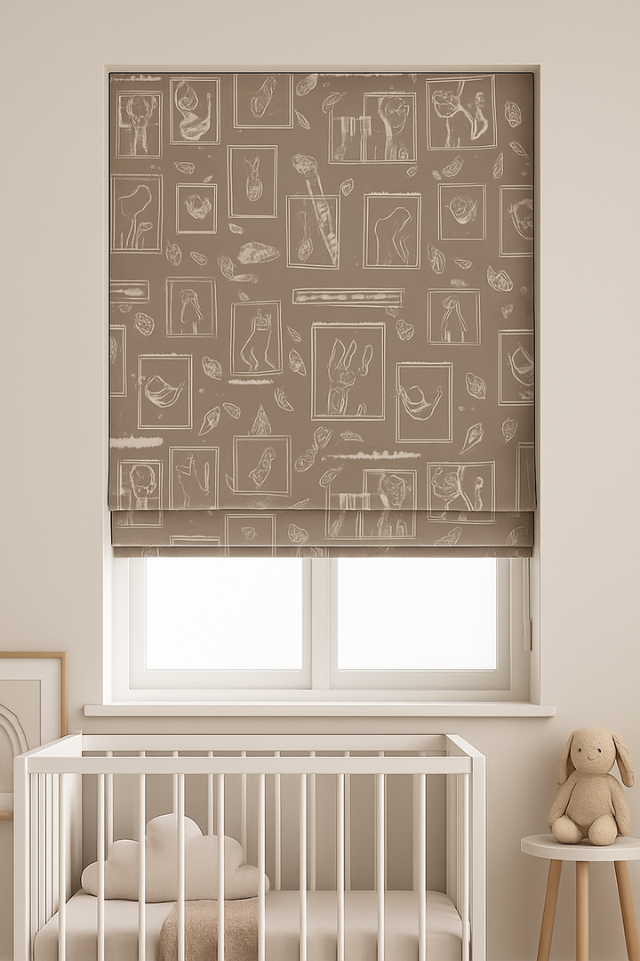 Sketchbook Safari Pure Linen Roman Blind – 5 Hand-Drawn Colourways | Custom Kids & Nursery