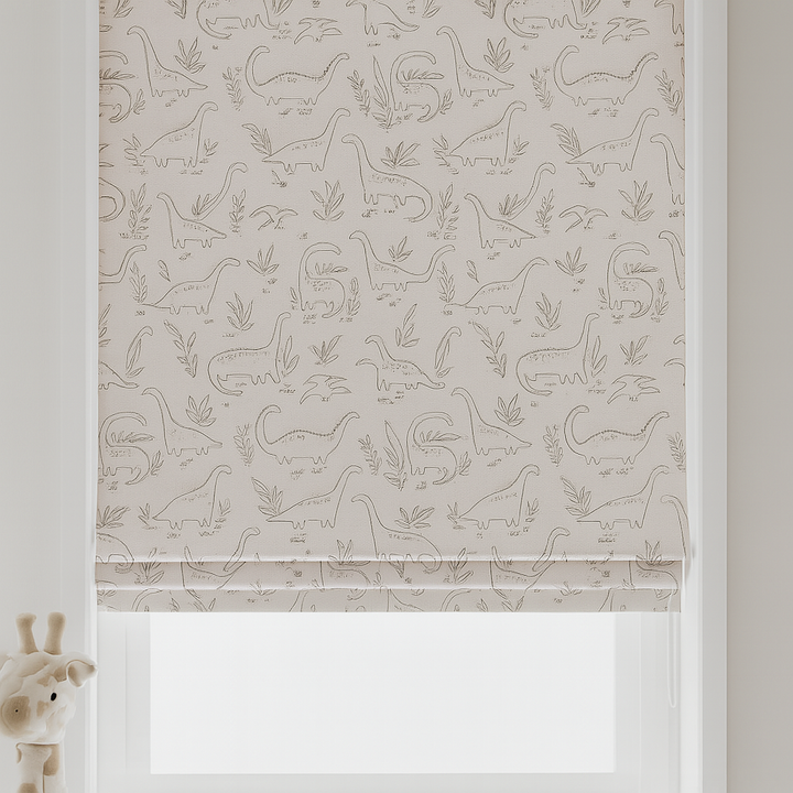Custom Dinosaur Sketch Linen Roman Blinds for Kids & Nursery – Made-to-Measure | Blackout or Light-Filtering