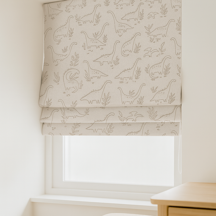 Custom Dinosaur Sketch Linen Roman Blinds for Kids & Nursery – Made-to-Measure | Blackout or Light-Filtering