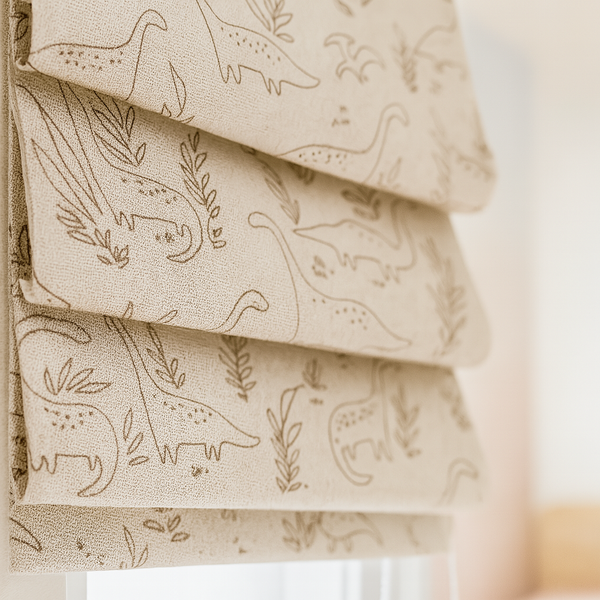 Custom Dinosaur Sketch Linen Roman Blinds for Kids & Nursery – Made-to-Measure | Blackout or Light-Filtering