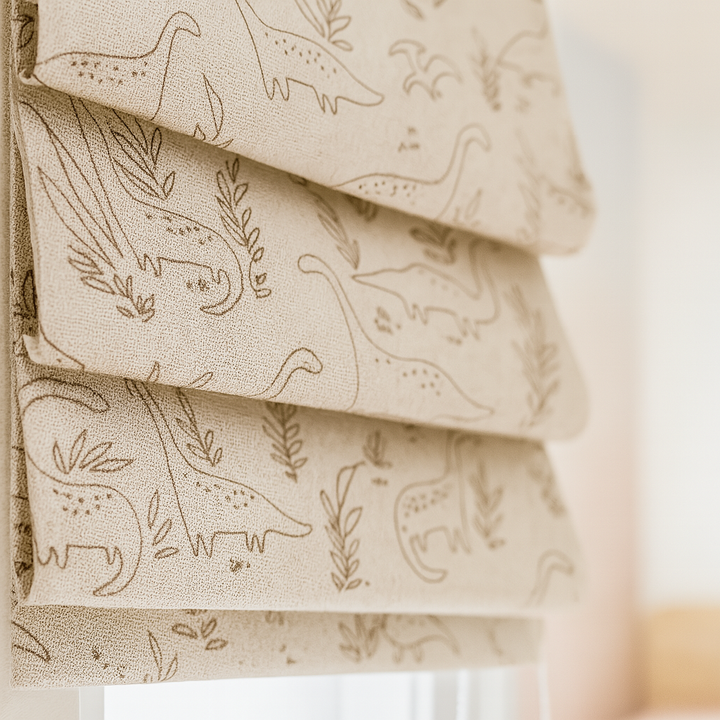 Custom Dinosaur Sketch Linen Roman Blinds for Kids & Nursery – Made-to-Measure | Blackout or Light-Filtering