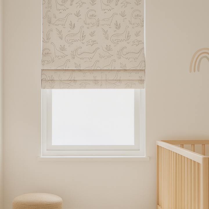 Custom Dinosaur Sketch Linen Roman Blinds for Kids & Nursery – Made-to-Measure | Blackout or Light-Filtering