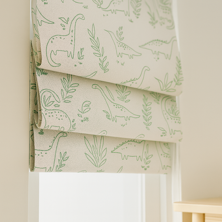 Custom Dinosaur Sketch Linen Roman Blinds for Kids & Nursery – Made-to-Measure | Blackout or Light-Filtering