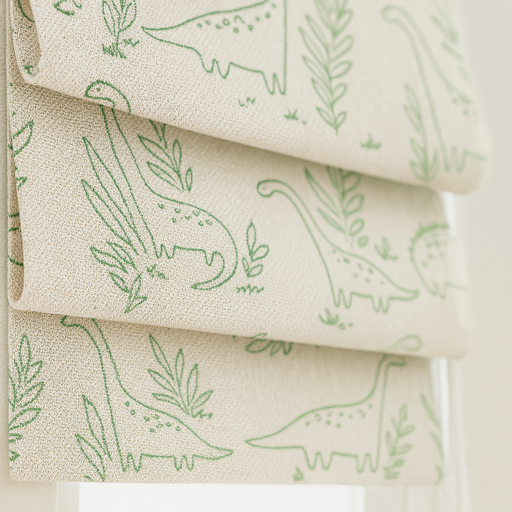 Custom Dinosaur Sketch Linen Roman Blinds for Kids & Nursery – Made-to-Measure | Blackout or Light-Filtering
