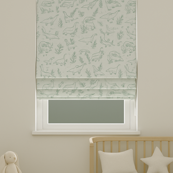 Custom Dinosaur Sketch Linen Roman Blinds for Kids & Nursery – Made-to-Measure | Blackout or Light-Filtering