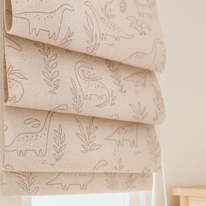 Custom Dinosaur Sketch Linen Roman Blinds for Kids & Nursery – Made-to-Measure | Blackout or Light-Filtering