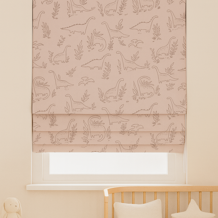 Custom Dinosaur Sketch Linen Roman Blinds for Kids & Nursery – Made-to-Measure | Blackout or Light-Filtering