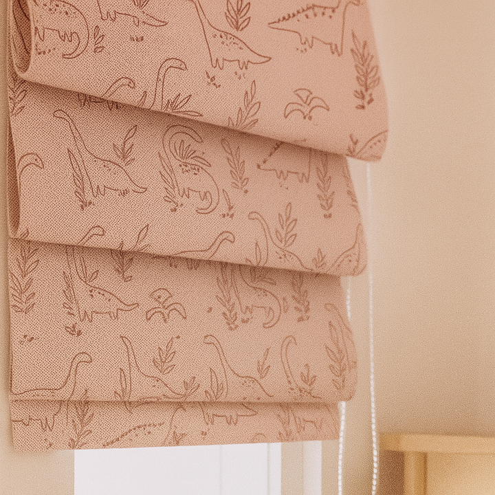 Custom Dinosaur Sketch Linen Roman Blinds for Kids & Nursery – Made-to-Measure | Blackout or Light-Filtering